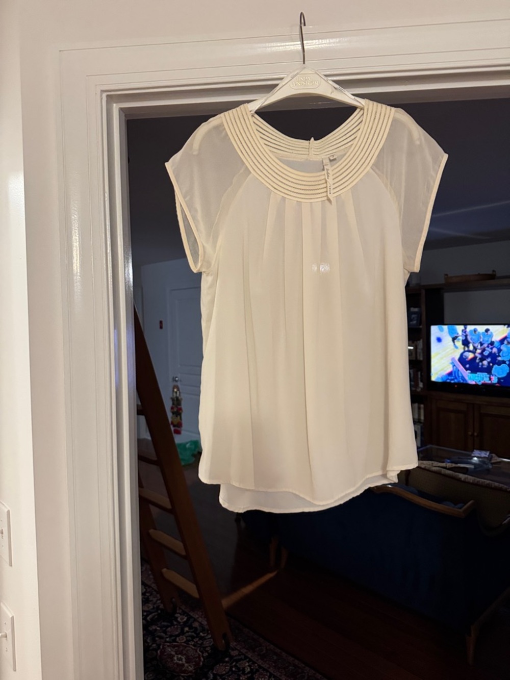 Bellatrix Cream Pleated Yoke Sheer Blouse